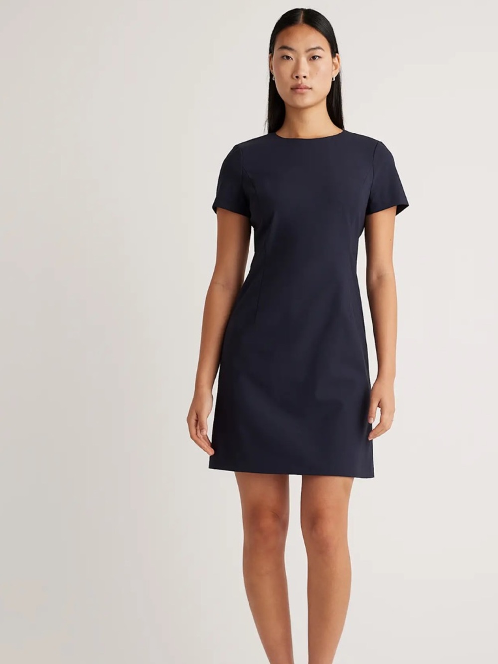 Quince Navy Short-Sleeve Midi Dress